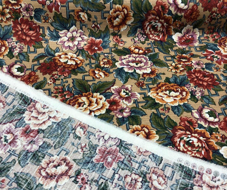 Stanley King Fabricut Vintage Floral Fabric - Red, Green, Blue, White, Orange Floral, 58" Width (1 Yard)