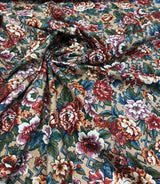 Stanley King Fabricut Vintage Floral Fabric - Red, Green, Blue, White, Orange Floral, 58" Width (1 Yard)