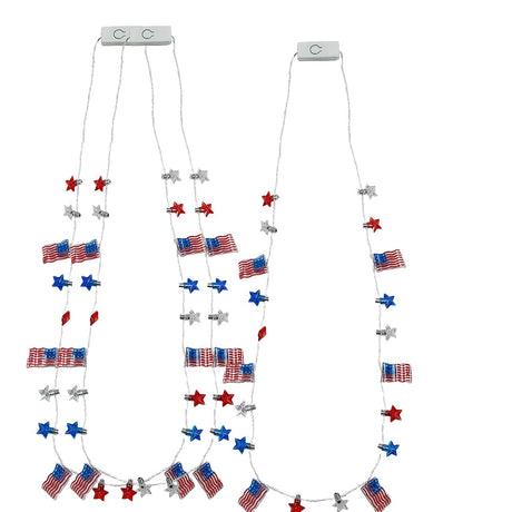 33" Patriotic Light-Up Flags with Stars Necklace 6 Pieces