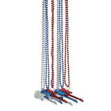 30" Patriotic Red, White & Blue Plastic Bead Necklaces with Guitar 12 Pc.