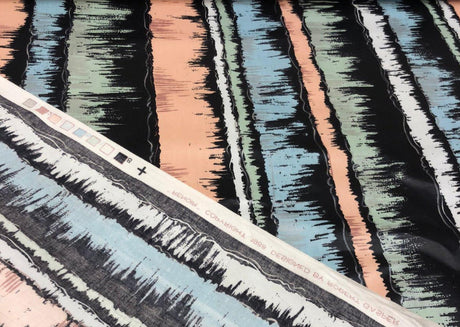 Extreme Renoir Chintz Robert Gasper Vintage Fabric - Black, Green, Blue, Orange, White, 56" Width, 27" Horizontal Repeat (1 Yard)