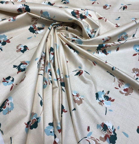 Laurent Prelude Floral Predominate Beige Vintage Cotton Fabric - Beige, Floral, 56" Width, 27" Horizontal Repeat, 27" Vertical Repeat (1 Yard)
