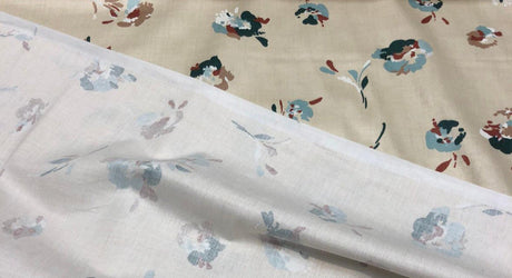 Laurent Prelude Floral Predominate Beige Vintage Cotton Fabric - Beige, Floral, 56" Width, 27" Horizontal Repeat, 27" Vertical Repeat (1 Yard)