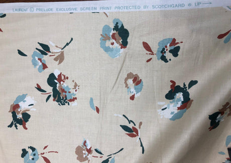 Laurent Prelude Floral Predominate Beige Vintage Cotton Fabric - Beige, Floral, 56" Width, 27" Horizontal Repeat, 27" Vertical Repeat (1 Yard)