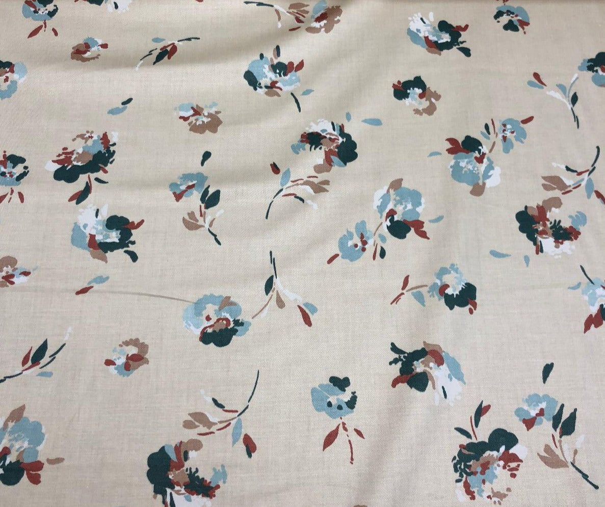 Laurent Prelude Floral Predominate Beige Vintage Cotton Fabric - Beige, Floral, 56" Width, 27" Horizontal Repeat, 27" Vertical Repeat (1 Yard)