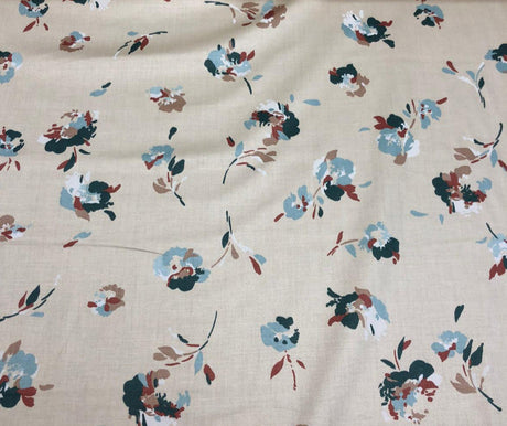 Laurent Prelude Floral Predominate Beige Vintage Cotton Fabric - Beige, Floral, 56" Width, 27" Horizontal Repeat, 27" Vertical Repeat (1 Yard)