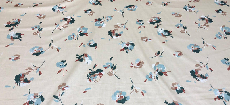 Laurent Prelude Floral Predominate Beige Vintage Cotton Fabric - Beige, Floral, 56" Width, 27" Horizontal Repeat, 27" Vertical Repeat (1 Yard)