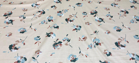 Laurent Prelude Floral Predominate Beige Vintage Cotton Fabric - Beige, Floral, 56" Width, 27" Horizontal Repeat, 27" Vertical Repeat (1 Yard)