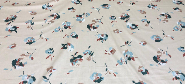 Laurent Prelude Floral Predominate Beige Vintage Cotton Fabric - Beige, Floral, 56" Width, 27" Horizontal Repeat, 27" Vertical Repeat (1 Yard)