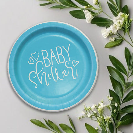 8 Count Blue Hearts Baby Shower Disposable Paper Dinner Plates 9" Party Tableware for Baby Boy