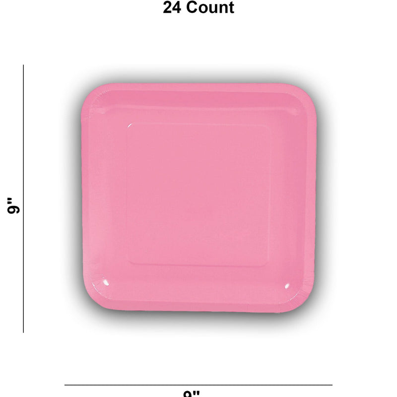 9" Candy Pink Square Paper Dinner Plates 24 Count Disposable Party Plates