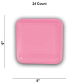 9" Candy Pink Square Paper Dinner Plates 24 Count Disposable Party Plates