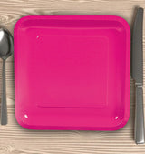24 Count Hot Pink Square Paper Dinner Plates 9" Disposable Party Tableware