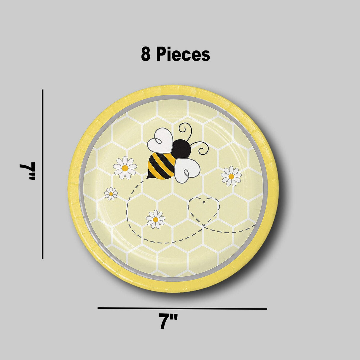 8 Ct Bumblebee Party Round Paper Dessert Plates 7" Disposable Plates