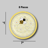 8 Ct Bumblebee Party Round Paper Dessert Plates 7" Disposable Plates