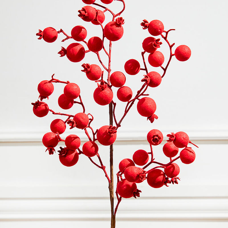 29” Red Flocked Berry Spray