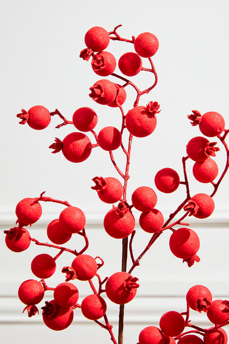 29” Red Flocked Berry Spray