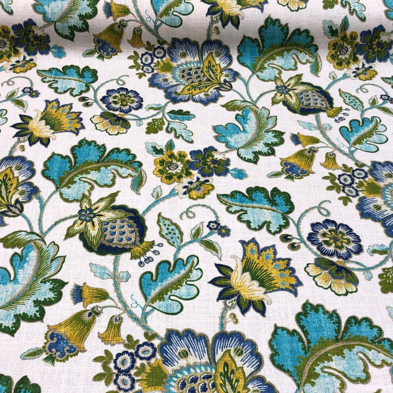 Anu Cliffside Linen Rayon Fabric - Caribbean Jacobean Floral, 54" Width (1 Yard)