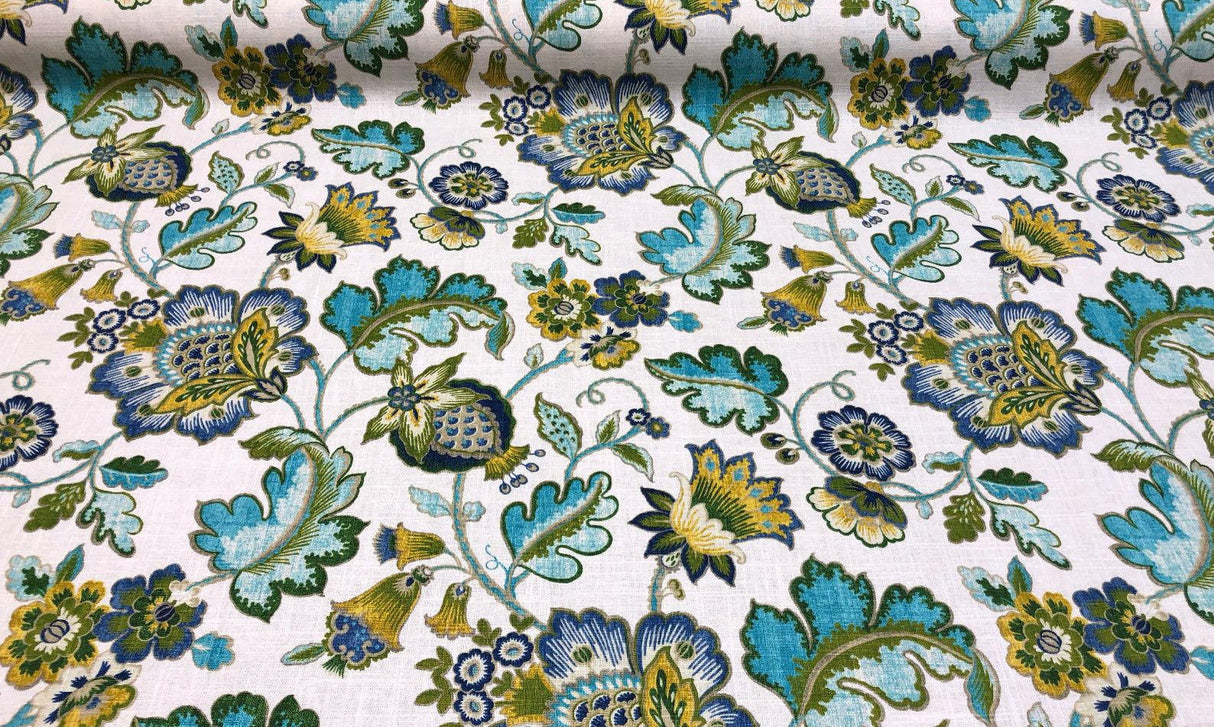 Anu Cliffside Linen Rayon Fabric - Caribbean Jacobean Floral, 54" Width (1 Yard)