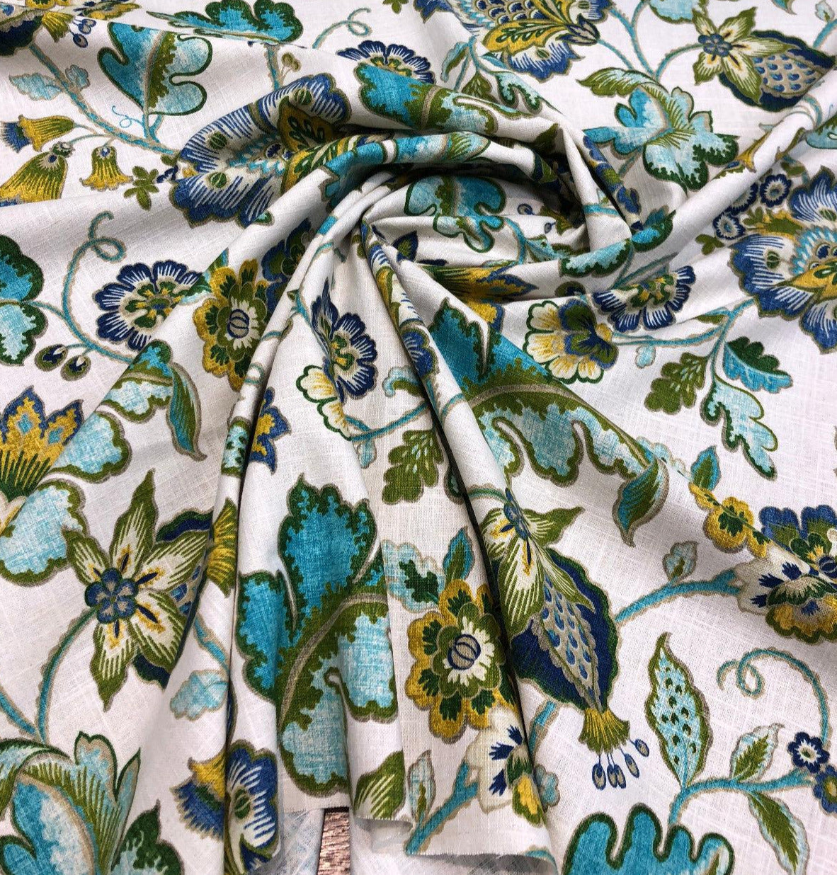 Anu Cliffside Linen Rayon Fabric - Caribbean Jacobean Floral, 54" Width (1 Yard)