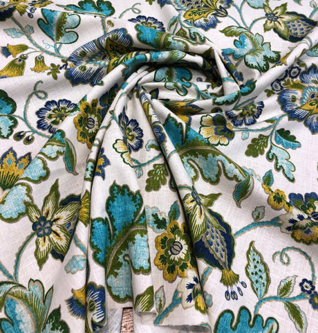 Anu Cliffside Linen Rayon Fabric - Caribbean Jacobean Floral, 54" Width (1 Yard)