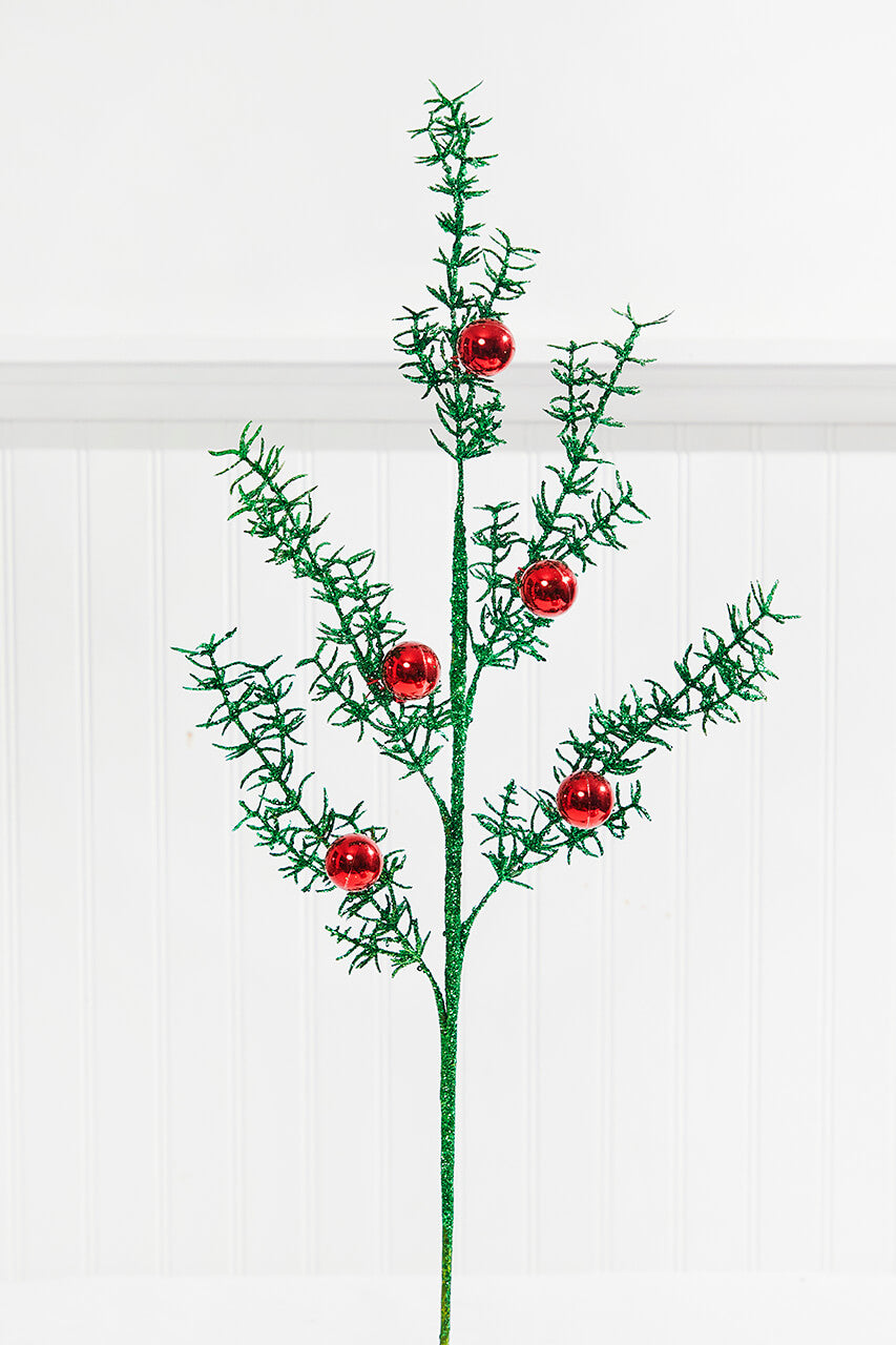 31” Glitter Pine Ball Ornament Spray