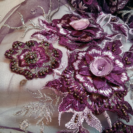 Beaded 3D Floral Lace Fabric