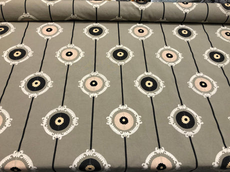 Lift Embroidered Black Circles Bohemian Fabric - Black Circles, 56" Width (1 Yard)