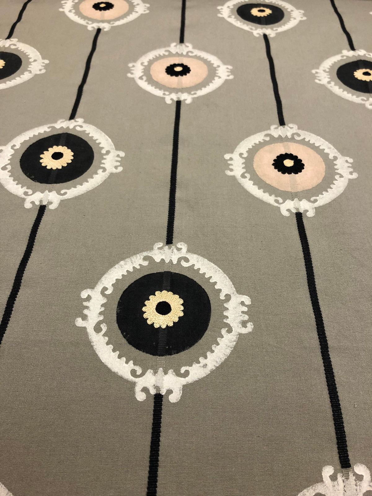 Lift Embroidered Black Circles Bohemian Fabric - Black Circles, 56" Width (1 Yard)