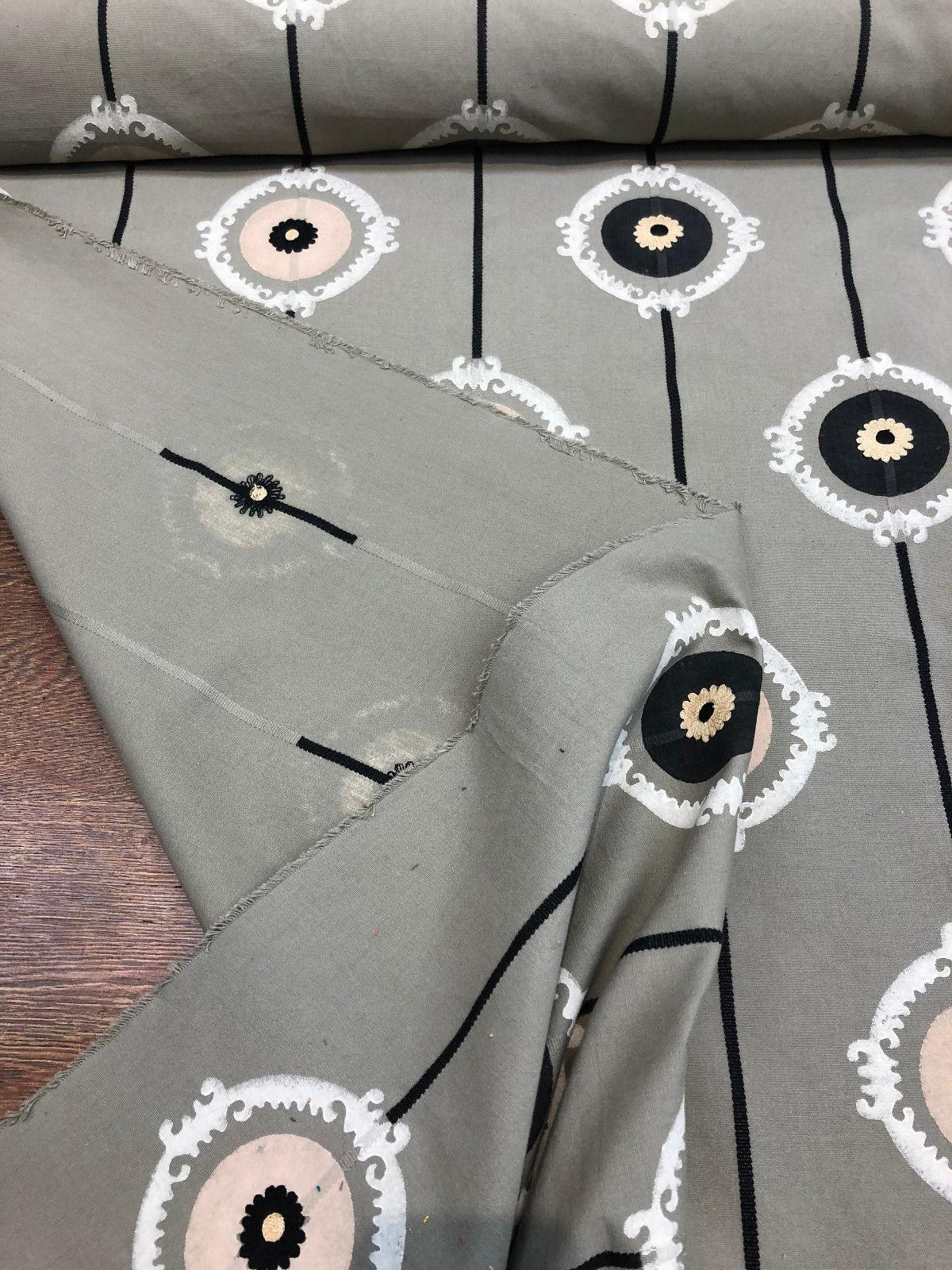 Lift Embroidered Black Circles Bohemian Fabric - Black Circles, 56" Width (1 Yard)