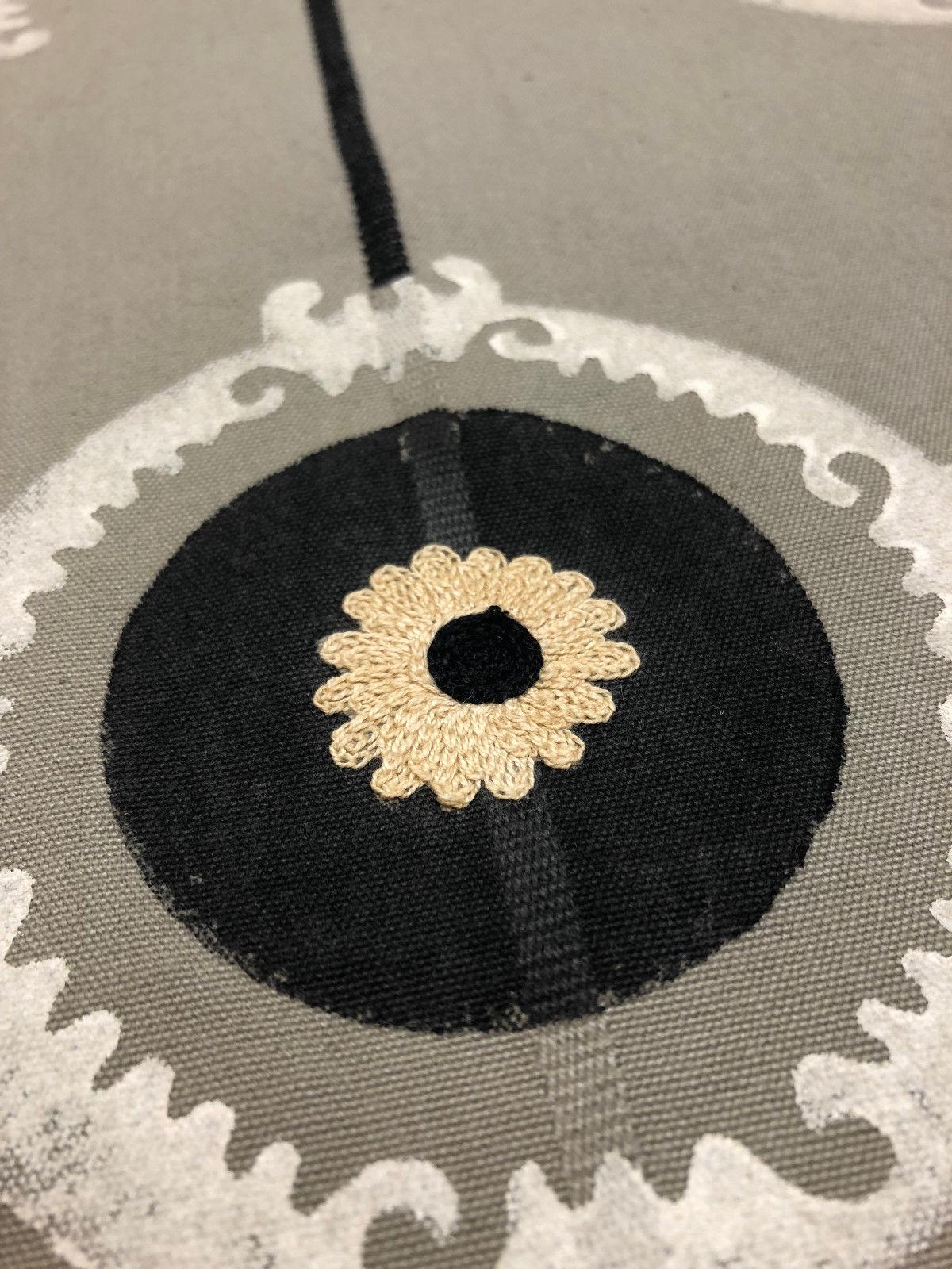 Lift Embroidered Black Circles Bohemian Fabric - Black Circles, 56" Width (1 Yard)