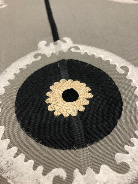 Lift Embroidered Black Circles Bohemian Fabric - Black Circles, 56" Width (1 Yard)