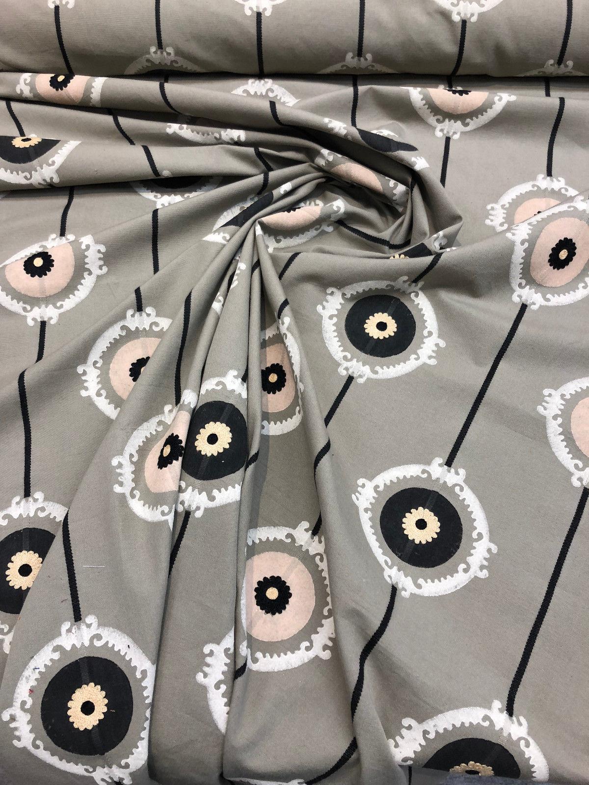 Lift Embroidered Black Circles Bohemian Fabric - Black Circles, 56" Width (1 Yard)