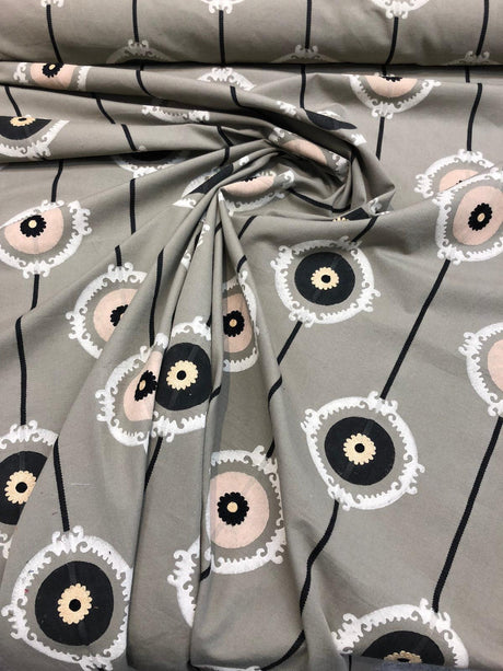 Lift Embroidered Black Circles Bohemian Fabric - Black Circles, 56" Width (1 Yard)