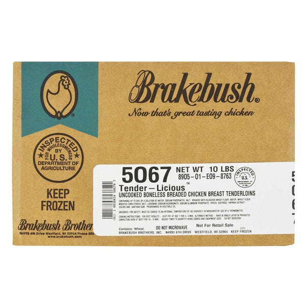 Brakebush Tender-Licious Uncooked Boneless Breaded Chicken Breast Tenderloins 5 lb. Bag - 2/Case