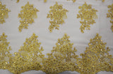 Camilla Embroidery Polyester Fabric - Flower Embroidery With Sequins, Sheer Bridal Lace, 52" Width (1 Yard)