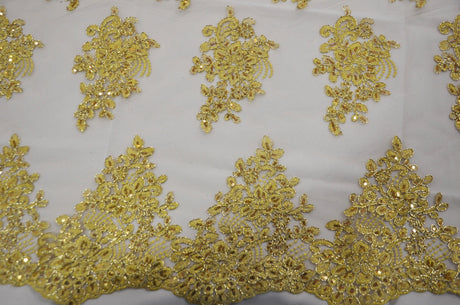 Camilla Embroidery Polyester Fabric - Flower Embroidery With Sequins, Sheer Bridal Lace, 52" Width (1 Yard)