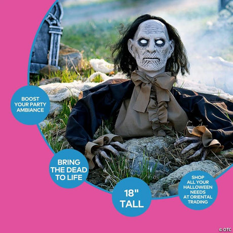 Zombie Groundbreaker Plastic Animated Outdoor Halloween Prop, with animated movement for a spooky Halloween effect