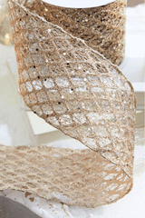 4" x 10 Yard Champagne Mesh Wired Ribbon