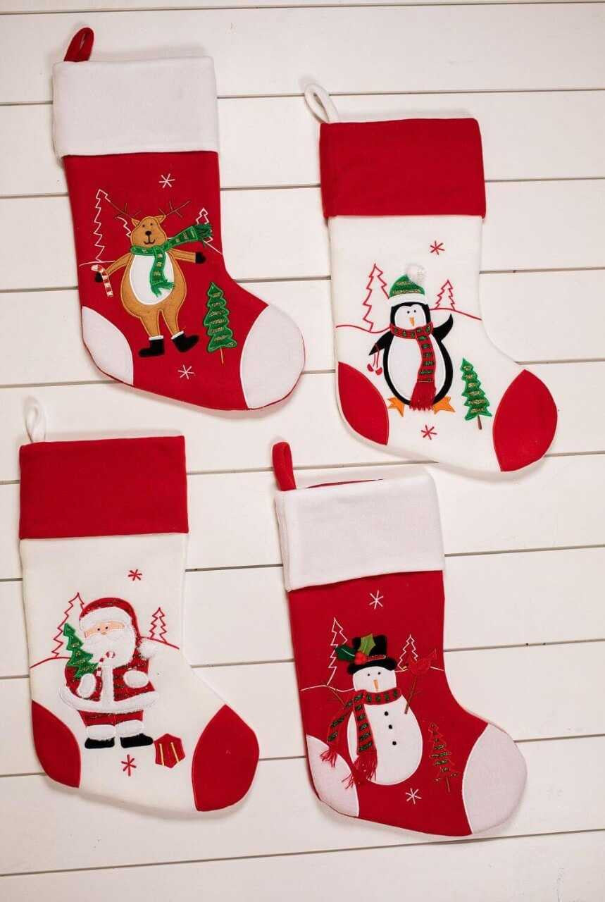 19 Inch Red/White Reindeer/Penguin/Snowman/Santa Stocking