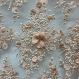 Beaded 3D Floral Lace Peach Mesh