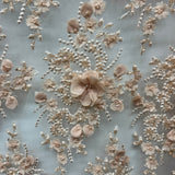 Beaded 3D Floral Lace Fabric Peach 48" Wide