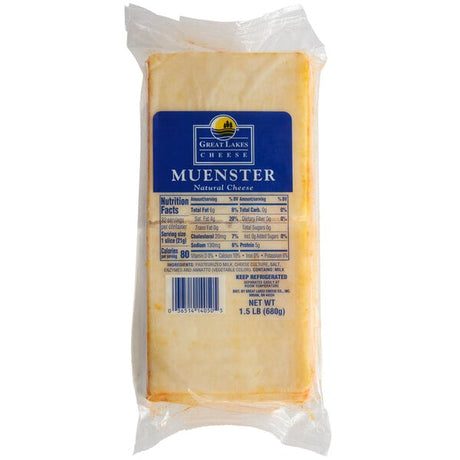 Great Lakes Pre-Sliced Muenster Cheese - 192/Case