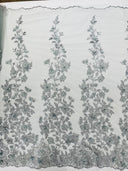Princess 3D Floral Lace Polyester Fabric - Beaded Mesh Lace, 50" Width (1 Yard)