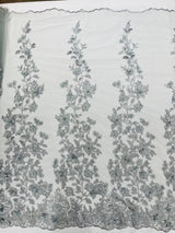 Princess 3D Floral Lace Polyester Fabric - Beaded Mesh Lace, 50" Width (1 Yard)