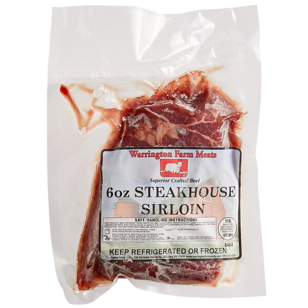 Warrington Farm Meats 6 oz. Frozen Sirloin Steak - 27/Case