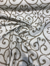 Scroll Baige Khaki Linen Cotton Fabric - Khaki Scroll Jacquard, 54" Width (1 Yard)