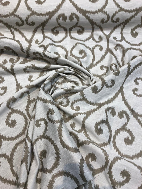 Scroll Baige Khaki Linen Cotton Fabric - Khaki Scroll Jacquard, 54" Width (1 Yard)