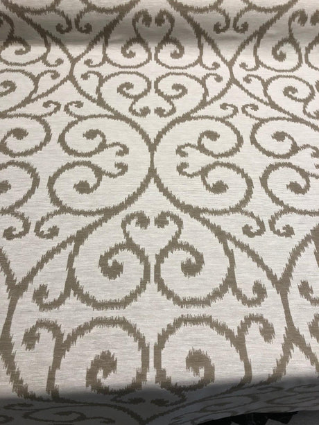 Scroll Baige Khaki Linen Cotton Fabric - Khaki Scroll Jacquard, 54" Width (1 Yard)