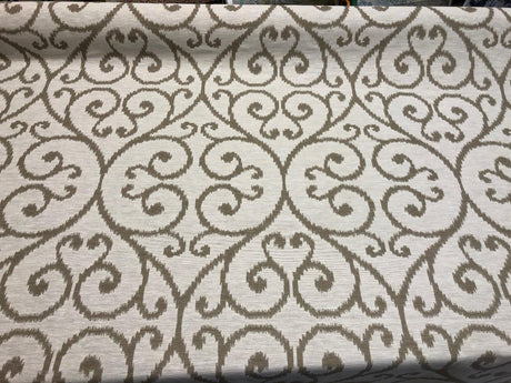 Scroll Baige Khaki Linen Cotton Fabric - Khaki Scroll Jacquard, 54" Width (1 Yard)